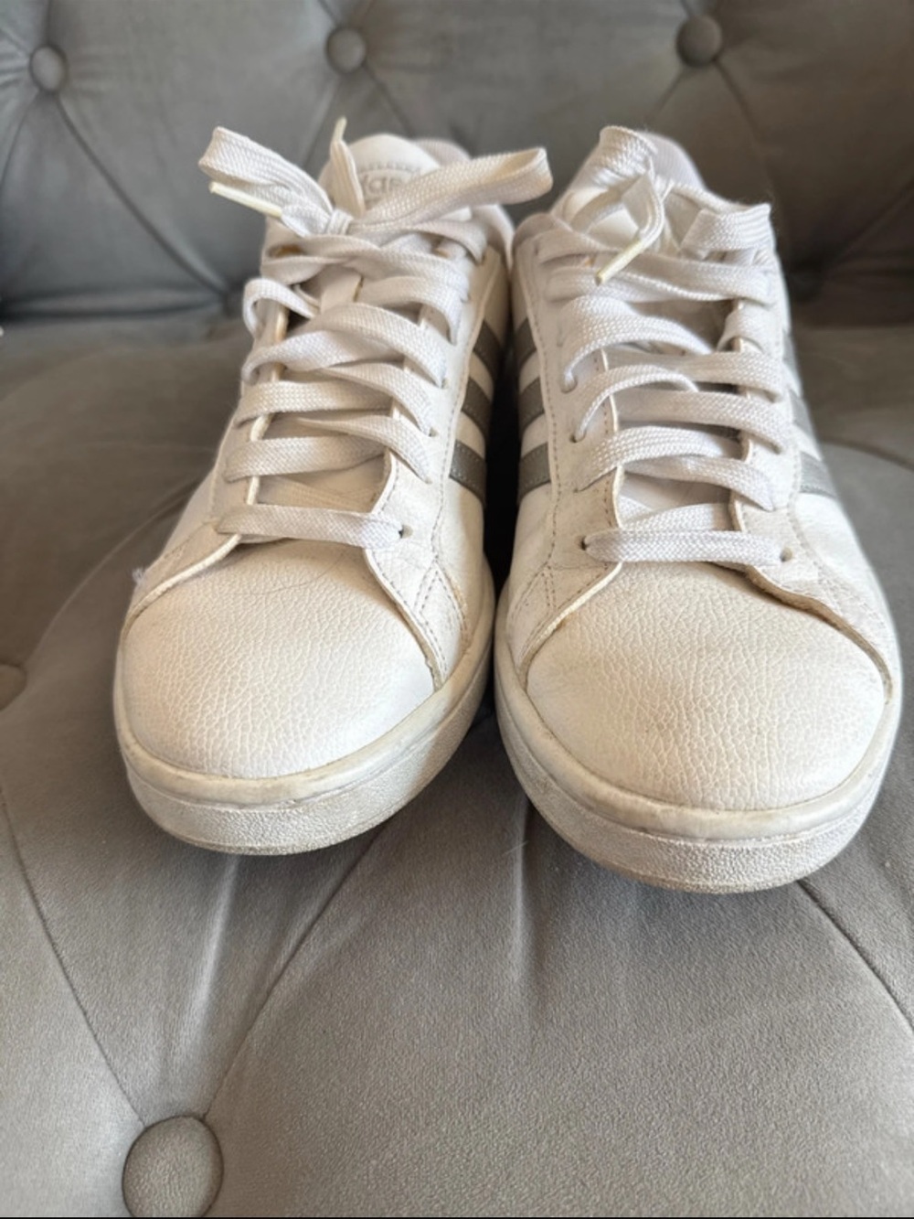 Classic White Low-Top Sneakers with silver Stripes